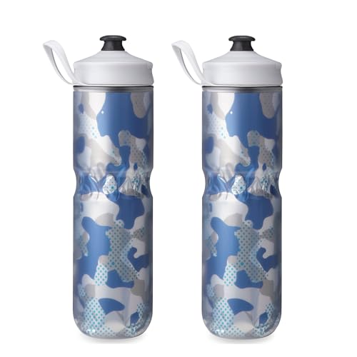 HydraPak Polar Sport Insulated Water Bottle 2-Pack (24oz, Contender Blue) | High Flow, BPA Free, Tri-Layer Insulation, Leakproof, Dash Handle, Easy Squeeze, Self-Sealing Cap, for Sports - color: Contender Blue, style: 24oz/700ml (2-Pack)