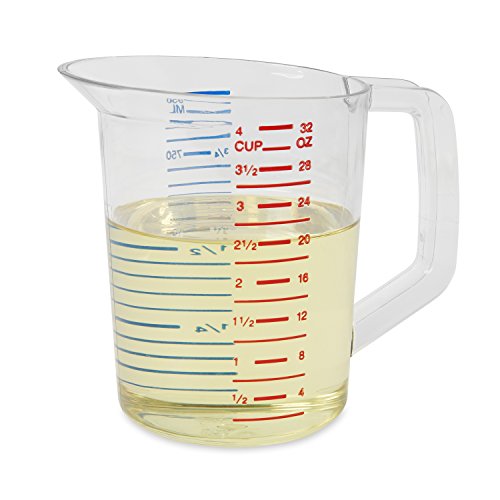 Rubbermaid Commercial Products Bouncer Clear Measuring Cup 4-Cup/1-Quart Clear Strong Food Grade Easy Read for Liquid/Dry Ingredients for Home/Professional Kitchen 32-Ounce (Pack of 6) - size: 32-Ounce (Pack of 6)