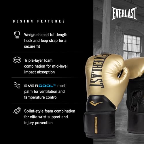 Everlast Elite 2 Boxing Gloves - color: Gold/Black, size: 14 oz