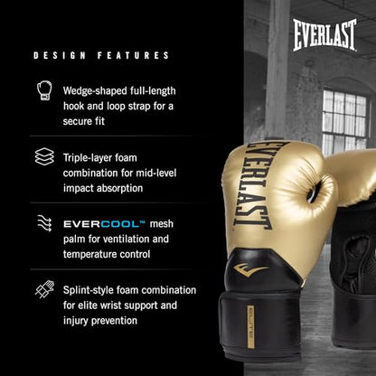 Everlast Elite 2 Boxing Gloves - color: Gold/Black, size: 16 oz