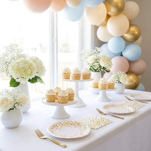 100 PCS Gold Paper Plates 9 Inch & 7 Inch,Napkins Disposable - color: White Gold