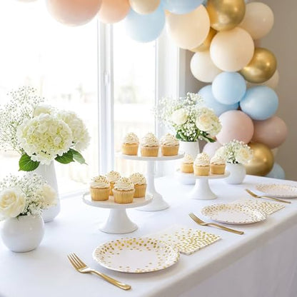 100 PCS Gold Paper Plates 9 Inch & 7 Inch,Napkins Disposable - color: White Gold