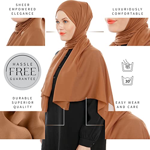 Chiffon Hijab Scarf for Women - Chiffon Hijab Muslim Headscarf Shawl - Soft Fashion Scarf Muslim Headscarf Shawl - color: Light Brown