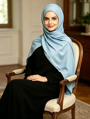 Lina & Lily Non-see-through Premium Jersey Maxi Hijab Head Scarf Wrap for Muslim Women - color: Baby Blue