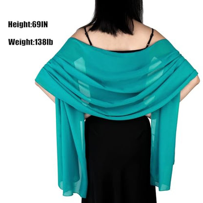 Ladiery Chiffon Shawl Wraps for Women Evening Dresses, Elegant Soft Sheer Shawls for formal dressy Bride Wedding - color: Emerald Green
