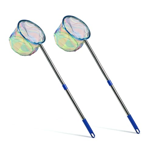 Fishing Net 2 Pack Retractable Lightweight Landing Net with Aluminum Rod Handle Fishing Nets for Youth Catch and Release Butterfly Nets - style: Blue+blue