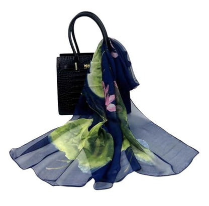 Xyueanlo Fashion Scarves for Women Lightweight Elegant Scarf Sunscreen Wraps Shawls - color: Plum Flower Orchid Navy Blue