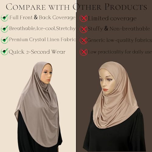 Yeieeo Women's Instant Hijab, Premium Crystal Knit Full Coverage Ready to Wear Long Headscarf, Breathable Stretch Hijab - color: Khaki