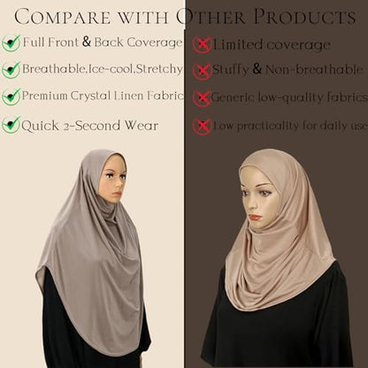 Yeieeo Women's Instant Hijab, Premium Crystal Knit Full Coverage Ready to Wear Long Headscarf, Breathable Stretch Hijab - color: Khaki