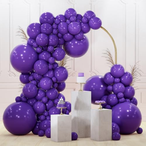 PartyWoo Dark Purple Balloons 128pcs Different Sizes of 18 12 10 5 Inch Royal Purple Balloon Arch Kit Garland for Birthday Baby Shower Graduation Anniversary Bachelorette Party Decorations Purple-Y16 - color: Purple-y16