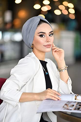 para life Knot Turbans for Women, Breathable Instant Turban|Standard Size Cotton|Pre-tied Scarf, Hijab Cap&Undercap - color: Grey