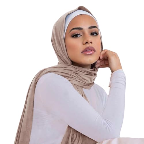 Hijab Scarf for Women Soft Cotton Muslim Jersey Hijab Head Wrap Scarves Fashion Long Scarf Shawls - color: Light Brown