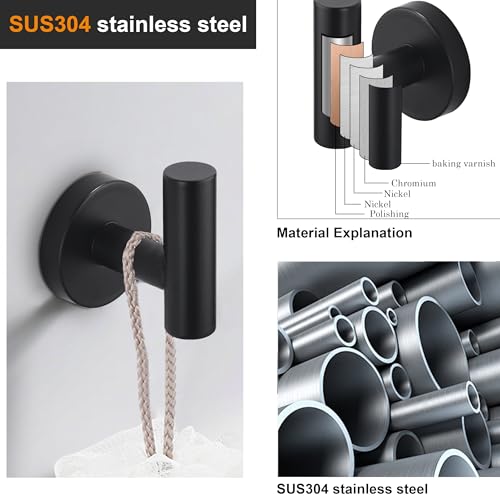 Nolimas Towel Coat Hook Matte Black, SUS304 Stainless Steel Bathroom Clothes Cabinet Closet Sponges Robe Hook Wall Mounted Round Kitchen Heavy Duty Door Hanger 4 Packs - color: 4pcs Matte Black