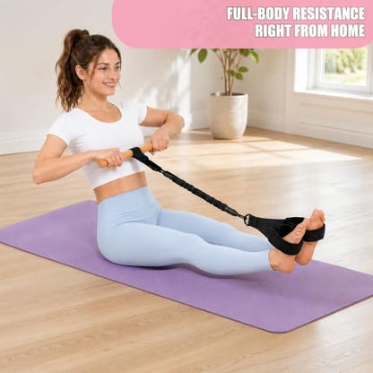 Multifunction Resistance Bands with Handles, Upgraded Dual D-Ring | 3-Tube Adjustable Resistance: 30/60/90 LB | Beech Wood Handle | Wide Foot Pedals | for Abdomen, Waist, Arm, Leg, Pilates - color: Black