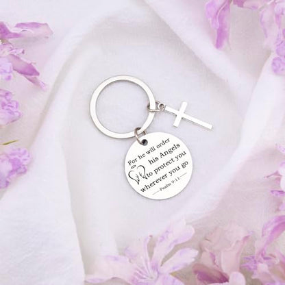 Baptism Gifts For Boys Keychain Bible Verse Gifts Cross Keychain For Men Bible Accessories Women For He Will Order His Angels To Protect You Wherever You Go Faith Gift Christian Keychains