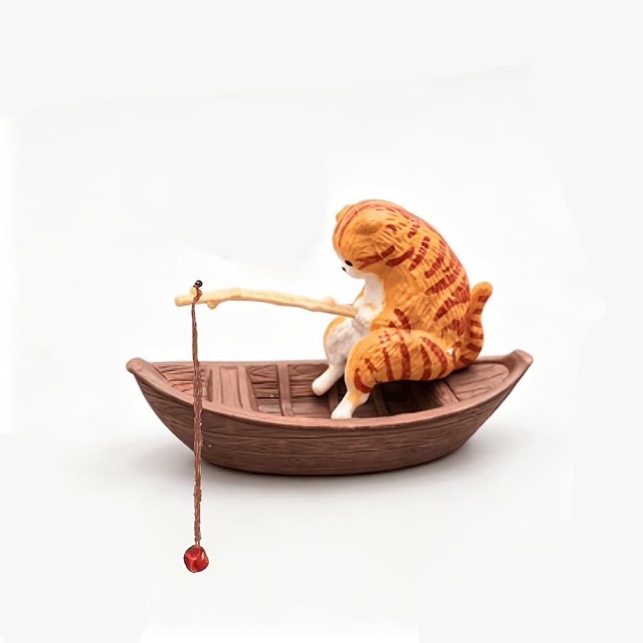 Fishing Cat Aquarium Decoration Resin Figurine, Cute Fish Tank Ornament for Cats to Watch, Mini Ocean Theme Landscape Statue, Fish Bowl Decor, Desktop Home Accessory, Aquarium Floating Tank Decoration