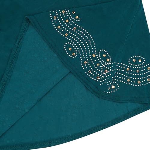 ZGMYC Women Shiny Rhinestones Muslim Hijab Elegant Long Turban Cap Head Wrap Scarf - color: Peacock Blue(golden Beads & Rhinestones)
