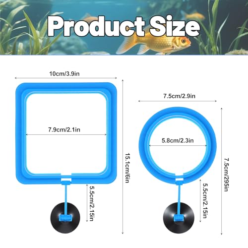 2PCS Fish Feeding Ring, EVA Aquarium Floating Plant Corral with Strong Suction Cup, 2 Sizes Fish Tank Accessories for Mini Betta Tank, Floating Plants Holder|Feeder|Corral(Round + Square)