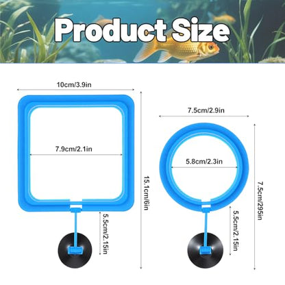 2PCS Fish Feeding Ring, EVA Aquarium Floating Plant Corral with Strong Suction Cup, 2 Sizes Fish Tank Accessories for Mini Betta Tank, Floating Plants Holder|Feeder|Corral(Round + Square)