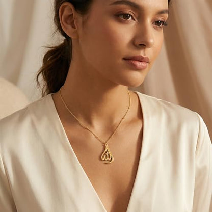 Islamic Ayatul Kursi Necklace for Women Men Allah Teardrop Necklace Stainless Steel Allah Name of God Arabic Quran Calligraphy Script Rotatable Pendant Necklaces Muslim Jewelry Ramadan Gift - color: gold