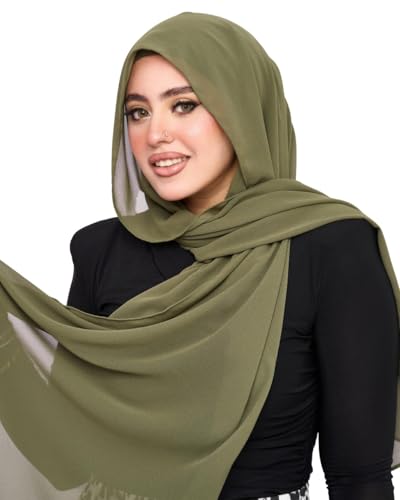 Instant Chiffon Hijab 3-in-1 with Built-in Magnets and Attached Match Undercap, Women Hijabs Set. - color: Green