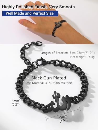 PROSTEEL Allah Bracelet, Muslim Islamic Jewelry Religious Islam Arabic God Charm Stainless Steel Beads Chain Bracelet, fits wrist from 5.9'' to 7.9'', Come with Box - color: 02 black-cuban chain