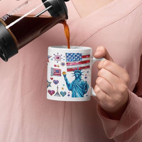 Custom Name Statue Of Liberty White Mug, Customized American Patriotic Full Wrap Mug, Personalized Independence Day Coffee Cup, USA Themed Ceramic Cup 11oz 15oz, Fourth Of July Mug - color: XUA-1124-3660-Fourth Of July Mug