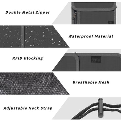Travel Neck Wallet with RFID Blocking – Passport Holder Organizer Neck Pouch – Portable Easy to Conceal Travel Pouch (Gray) - color: Gray
