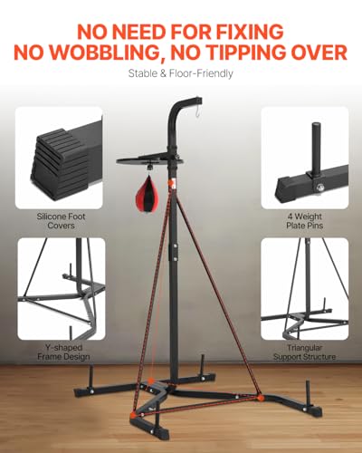 VEVOR 2 in 1 Punching Bag Stand, Steel Heavy Duty Workout Equipment, Adjustable Height Boxing Punching Bag and Speed Bag Stand, Freestanding Sandbag Rack, Holds Up to 140 lbs, for Home Gym Fitness