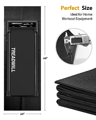 Foldable Rubber Treadmill Mat - Exercise Bike Mat with Waterproof Non-Slip Shock Absorption, Exercise Equipment Mat to Protect Floor for Home Gym Workout - size: 68"L x 24"W x 0.2"Th