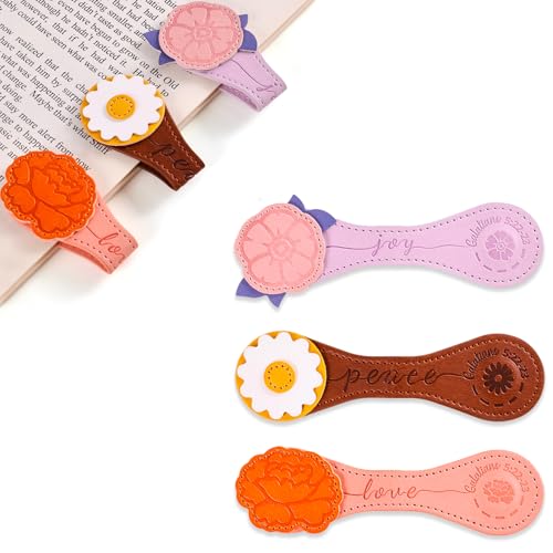3 PCS Fruit of Spirit Magnetic Leather Bookmarks, Floral Patterns (Love Joy Peace) of Galatians, Bible-Inspired Page Markers, Double-Sided Clips, Gift for Book Lovers, Students, Book Accessories - style: Love Joy Peace
