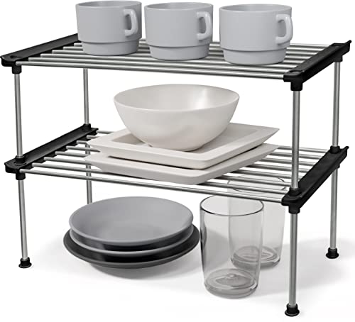 Set of 2 Stackable Cabinet Organizer Shelf 15.7 x 7.8 x 6.1 Black | Kitchen Counter Shelves, Kitchen Cabinet Organizers and Storage, Pantry Storage Shelf Organizer - color: Black, size: Large(15.7 x 7.8 x 6.1")