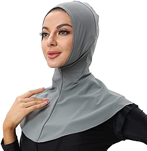 Women's Full-Coverage Swimming Cap Hood Muslim Hijab Shawl Cap Full-Coverage Women's Neck Protection - color: Lightgrey