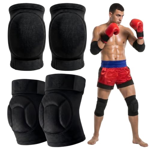1 Pairs Muay Thai Elbow Pads and Knee Pads for Muay Thai Kick Boxing Wrestling Basketball Adjustable Protector Avoid Abrasion Bruise Sprain During Training Ensure Safety for Man(Black,M) - size: M