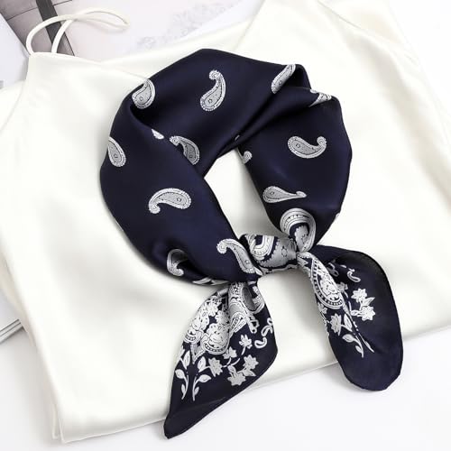 STARWHISPER 27" Square Head Scarf for Women Silk Feeling Satin Scarf Women Fashion Silk Scarf for Wrapping Hair - color: Black Paisley