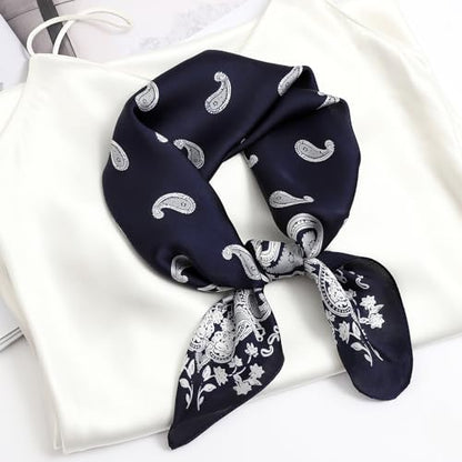 STARWHISPER 27" Square Head Scarf for Women Silk Feeling Satin Scarf Women Fashion Silk Scarf for Wrapping Hair - color: Black Paisley