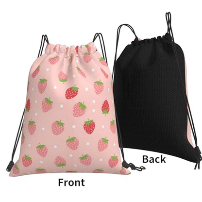 Unisex Polyester Drawstring Bag Cute Pink Strawberry Polka Dot, Large Capacity Gym Sack for Swimming and Beach Activities - color: Pattern (373)