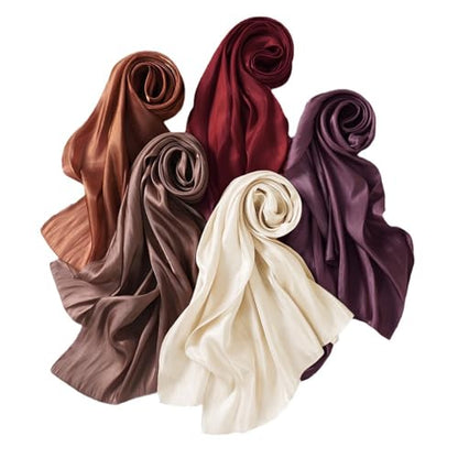 Premium Hijab Head Scarf for Women Lightweight Shimmer Hijab Head Wrap Scarves Crepe Satin Scarf Shawl Wrap - color: Wine Red