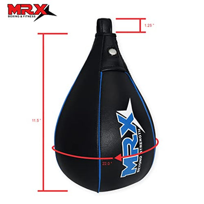 MRX Speed Punching Bags Genuine Leather MMA Training Speed Bag Muay Thai SpeedKills Punching, Dodge Striking Bag for Workout Pro Boxing Bag for Home Gym Kids, Men, Women - color: Full Black Blue