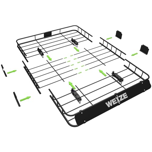 WEIZE 54" x 34" Heavy Duty Roof Rack Basket, 200LBS Universal Rooftop Cargo Basket with Waterproof Bag, Cargo Net & Tie Down Straps, Steel Luggage Holder for Car SUV Truck - size: 54" x 34" x 6"