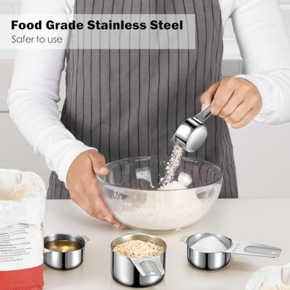 Measuring Cups Set, 7PCS Stainless Steel Engraved Markings Kitchen | 304 food-grade steel, dual-scale markings, one-piece construction, nesting storage, dishwasher safe, dry & liquid ingredients - size: 7PCS