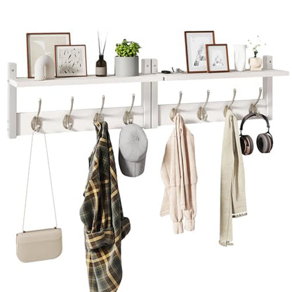YMYNY Coat Rack Shelf Wall Mounted, Coat Hooks Set of 2, Entryway Coat Hanger with 4 Double Hooks, 31.5" Wall Floating Shelf with Hat Rack, for Kitchen, Bedroom, Bathroom, White UHWS001W-2 - color: White, size: 31.5"-2 pack