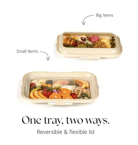 Crudités | Portable Snack Tray | Rectangle 2-Pack | Cream White | Reversible Stretch Lid Food Containers | BPA-Free, Freezer & Dishwasher Safe | Meal-Prep, Charcuterie, Salads, Picnic, Travel - size: Rectangular, 2 Pack, Cream White