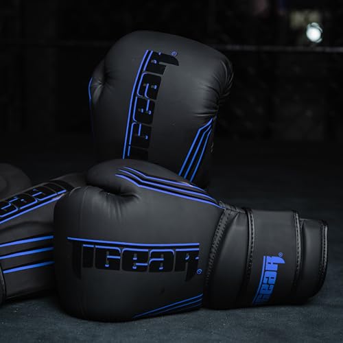 Tigear Surge Pro Boxing Gloves for Men Women & Kids | Engineered Leather Muay Thai Gloves, MMA Gear, Kickboxing Heavy Bag Training and Sparring - color: Black/Blue, size: 12 oz