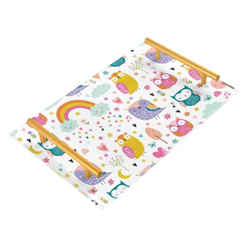 Bathroom Vanity Tray Counter Organizer, Owl Pattern Decorative Tray with Handles Countertop Storage for Bathroom Bedroom Kitchen Home Farmhouse - color: Owl Pattern