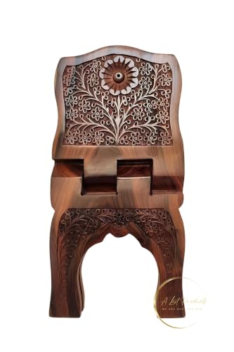 A List Product Wooden Book Stand for Reading - Handcrafted Shisham Wood Foldable Rehal, Book Holder for Quran, Bible & Books, Dark Brown (13 x 7 Inch) - color: Design 2