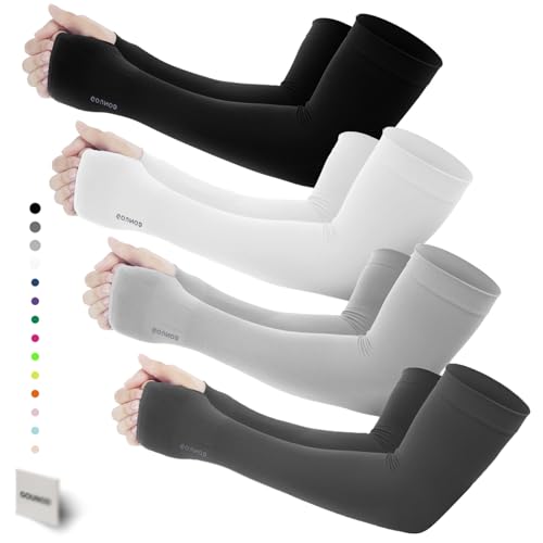 GOUNOD Gardening Sleeves to Cover Arms for Women with Thumb Holes-Sun Protection SPF Cooling Driving UV Blocking - color: 4 Pairs:black,white,grey