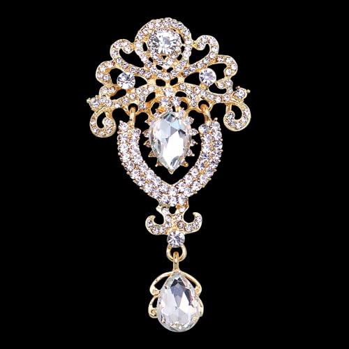 Ezing 4 Pieces Lot Large Big Silver Gold Plated Assorted Crystal Rhinestones Brooch Pins Set - color: A