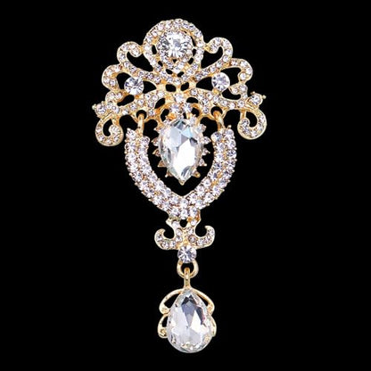 Ezing 4 Pieces Lot Large Big Silver Gold Plated Assorted Crystal Rhinestones Brooch Pins Set - color: A