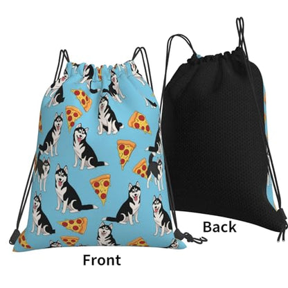 Large Capacity Drawstring Sack Husky Pizza, Water Resistant String Bag for Laundry, Beach and Multipurpose Use - color: Pattern (367)